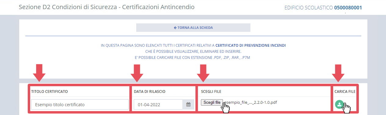 immagine pagina caricamento file certificati